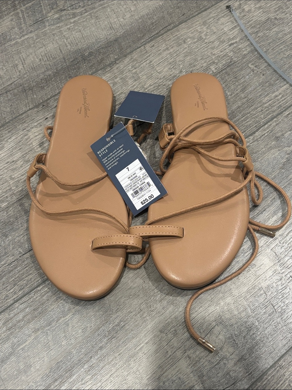 Universal Thread Lace-Up Toe Loop Sandals in Tan